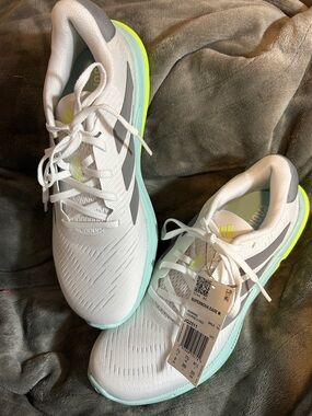 Adidas Mens NWT Supernova Ease M White & Gray Running Shoes W/Neon Accents, Sz 8